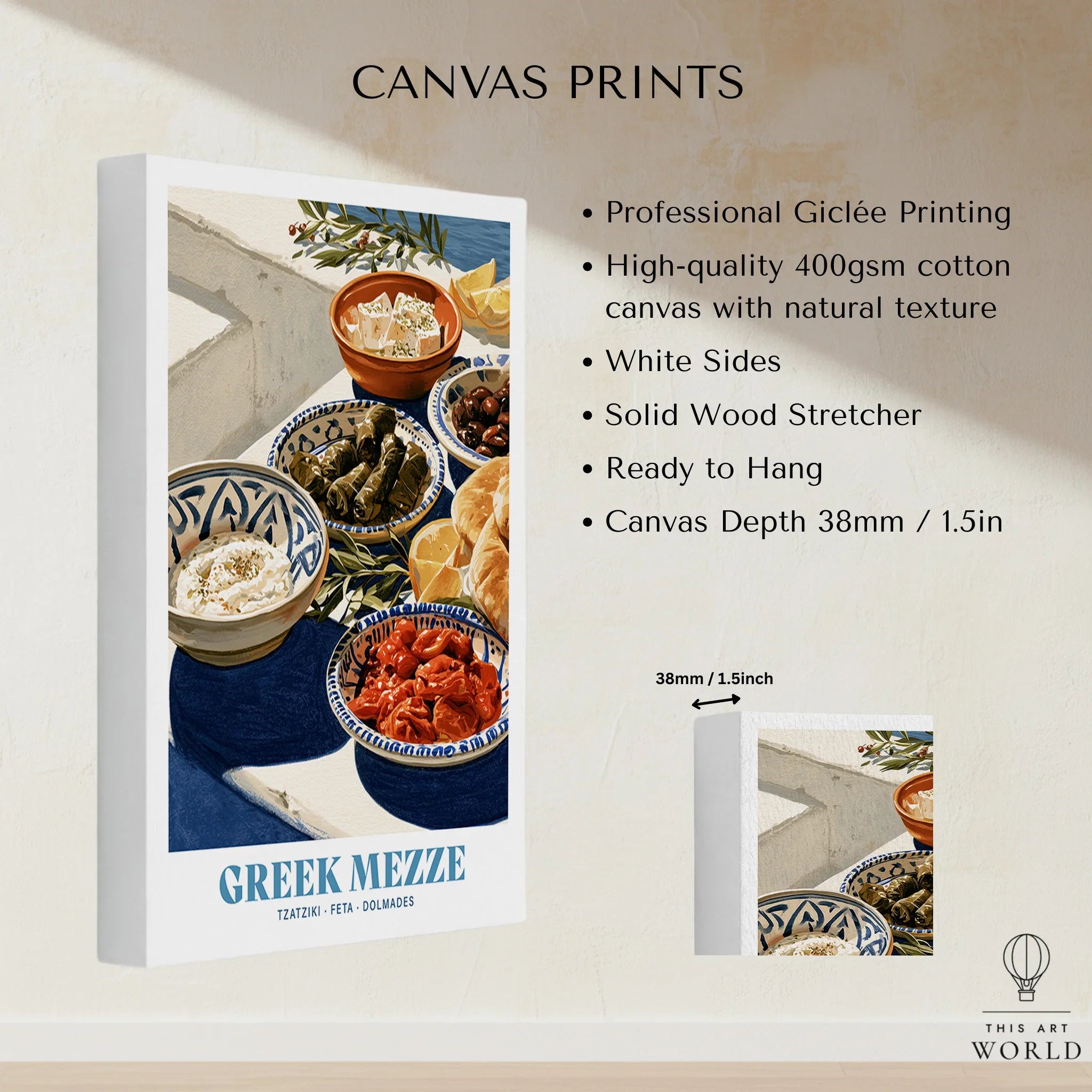 Greek Mezze Kitchen Wall Art - canvas print stretched cotton canvas details