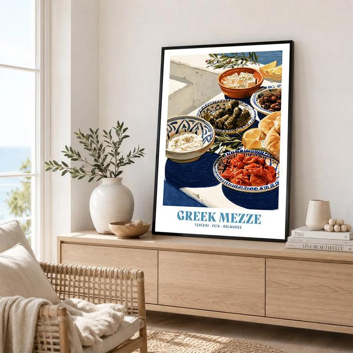 Greek Mezze Kitchen Wall Art - framed artwork living room lifestyle setting