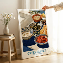 Greek Mezze Kitchen Wall Art - canvas print mirror edge hand holding room setting