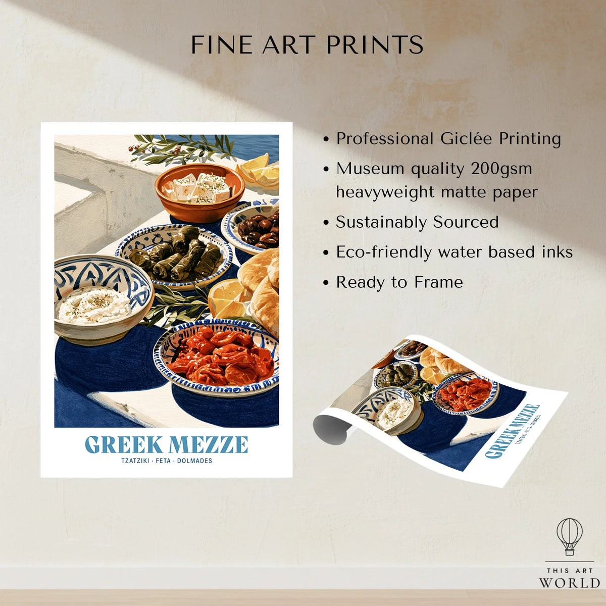 Greek Mezze Kitchen Wall Art - fine art print unframed quality details