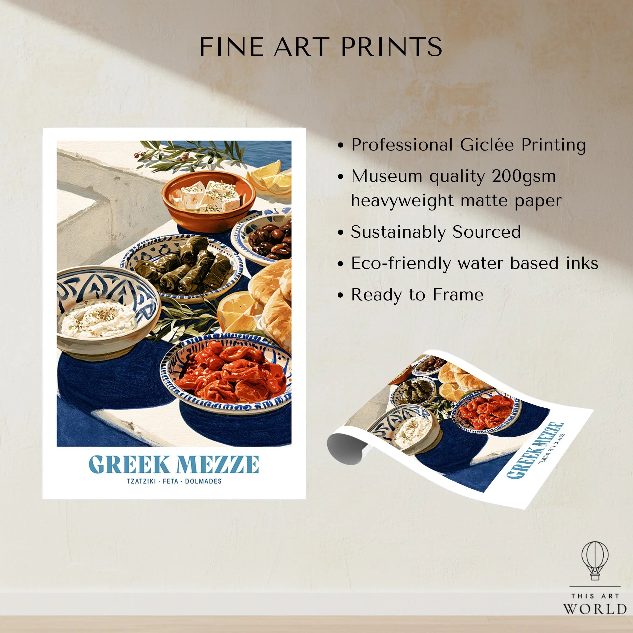 Greek Mezze Kitchen Wall Art - fine art print unframed quality details