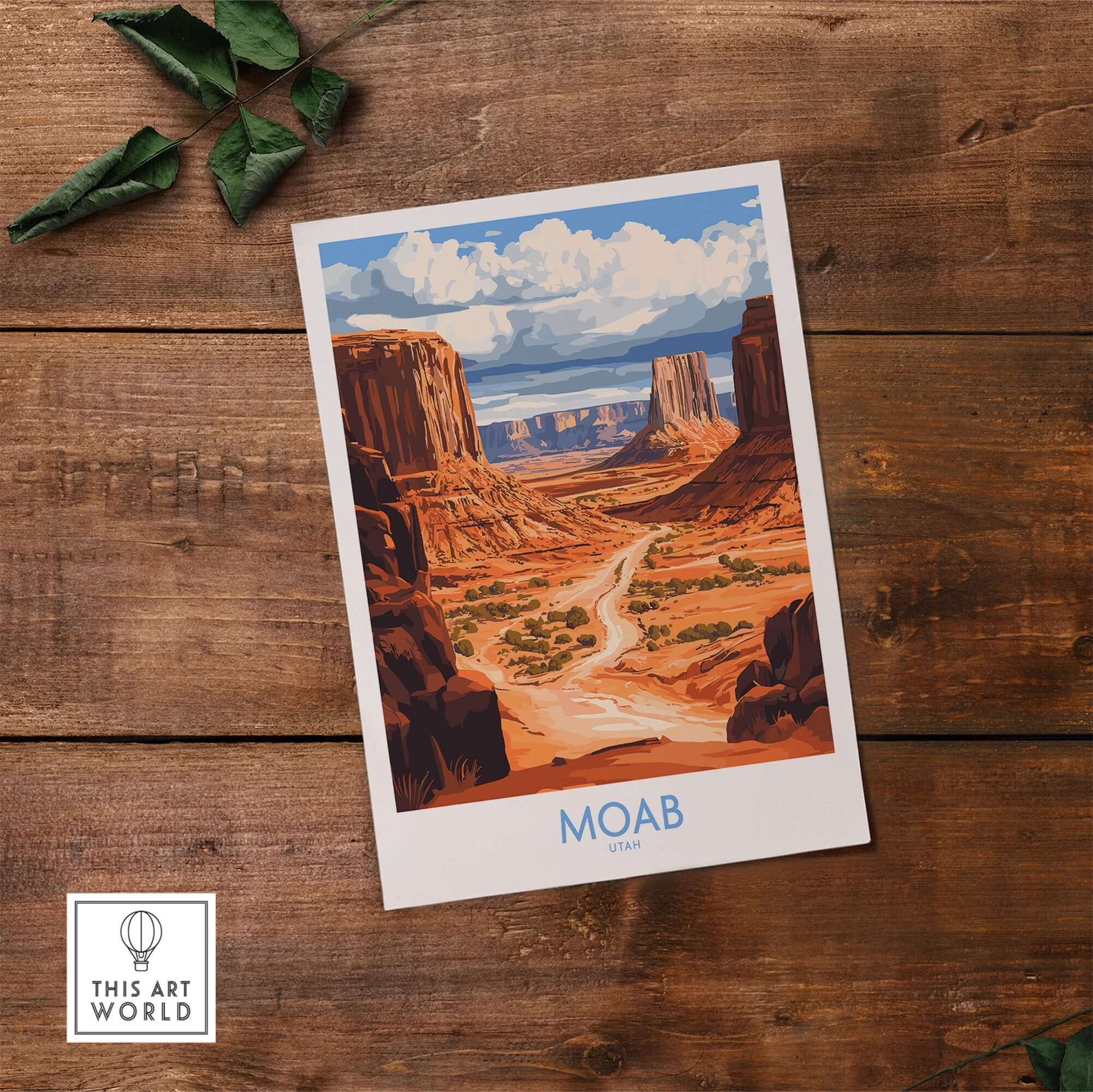 Moab Travel Poster showcasing the stunning landscapes of Moab, Utah, perfect for travel enthusiasts.