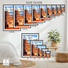 Moab Travel Print size guide showcasing various frame sizes for the Moab Travel Print artwork.
