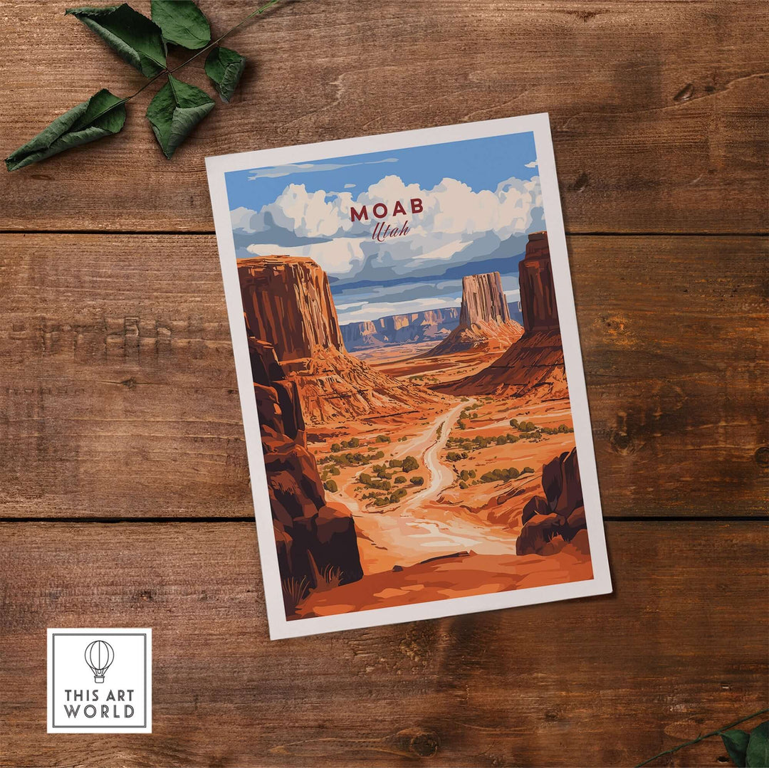 Moab Travel Print showcasing the stunning landscape of Utah, perfect for adventurers and wanderlust enthusiasts.