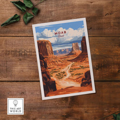 Moab Travel Print showcasing the stunning landscape of Moab, Utah, perfect for adventurers and wanderlust enthusiasts.