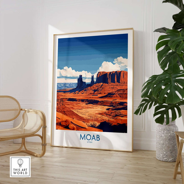 Stunning Moab Utah poster showcasing vibrant landscapes and blue skies, perfect for home decor inspiration.