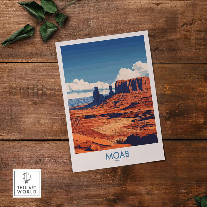 Moab Utah poster showcasing stunning landscapes and vibrant colors, perfect for home decor and adventure inspiration.