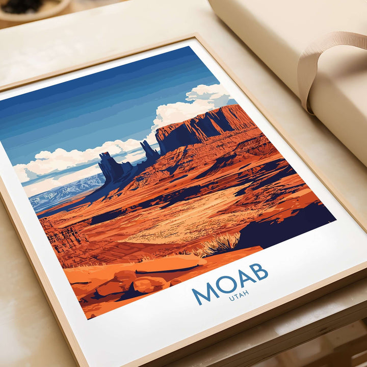 Moab Utah poster featuring vibrant landscapes and blue skies, perfect for home decor and adventure inspiration.