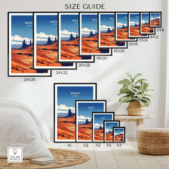 Moab Utah Wall Art size guide showcasing various frame sizes for the stunning landscape of Moab, Utah.
