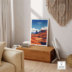 Moab Utah Wall Art displayed in a stylish living room with natural decor.