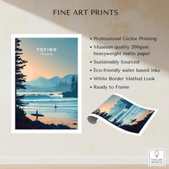Tofino Canada fine art print with surfers, coastal landscape, sunrise, unframed wall art
