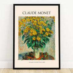 Claude Monet wall art print with yellow Jerusalem artichoke flowers painting in black frame