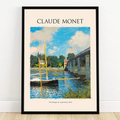 Framed Claude Monet art print of The Bridge at Argenteuil with boats and blue sky