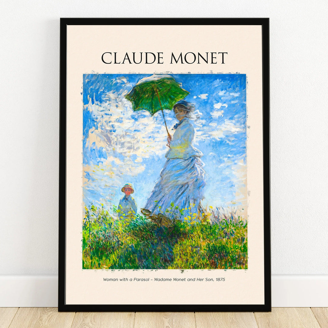 Framed Claude Monet art print, Woman with a Parasol, impressionist wall decor poster