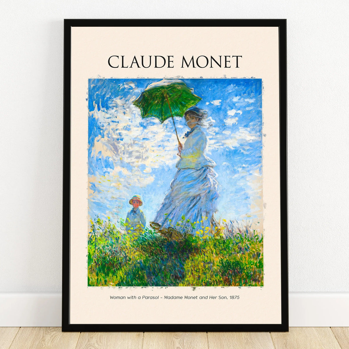 Framed Claude Monet art print, Woman with a Parasol, impressionist wall decor poster