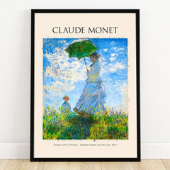 Framed Claude Monet art print, Woman with a Parasol, impressionist wall decor poster