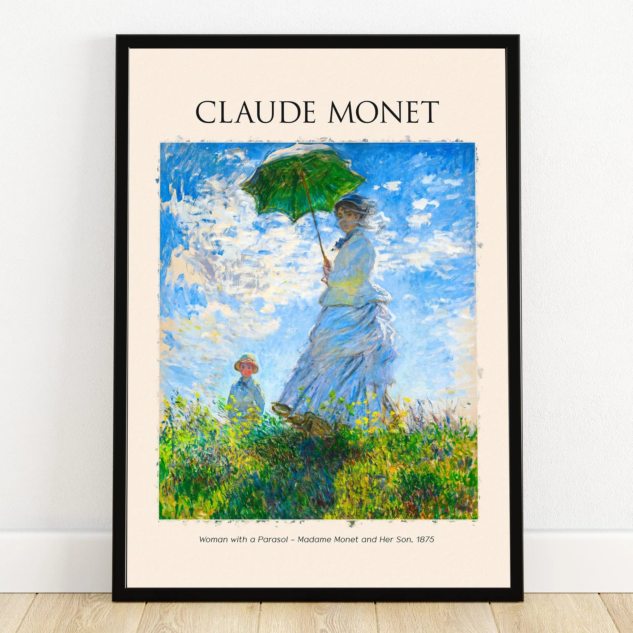 Framed Claude Monet art print, Woman with a Parasol, impressionist wall decor poster