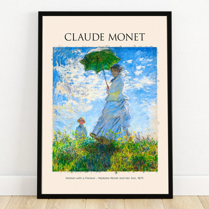 Framed Claude Monet art print, Woman with a Parasol, impressionist wall decor poster