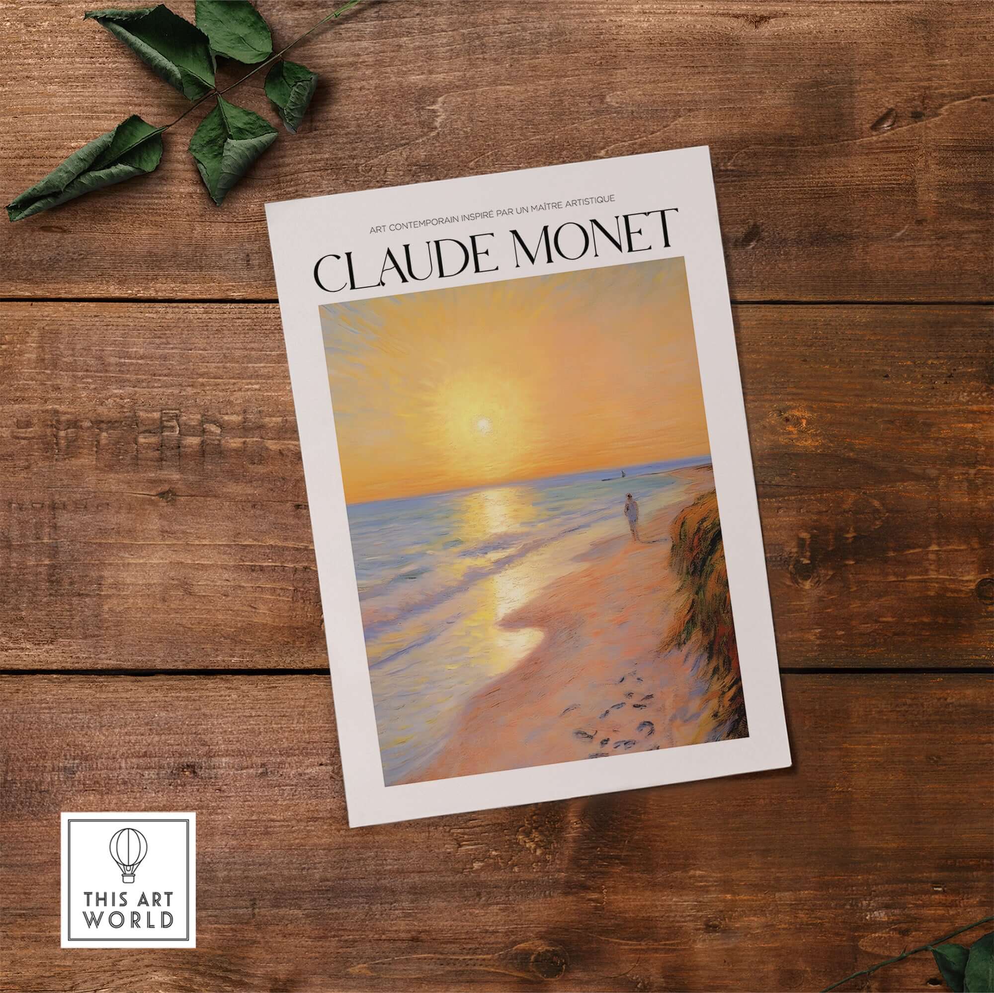 Monet Beach Artwork - Impressionist Room Decor - Coastal Sunset Stroll Beach Wall Art print featuring sunset over ocean.