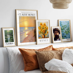 Monet Beach Artwork - Impressionist Room Decor - Coastal Sunset Stroll Beach Wall Art displayed on a chic wall.