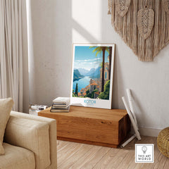 Kotor Montenegro wall art poster displayed in a modern living space, adding a stylish travel-inspired touch.