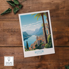 Montenegro wall art featuring Kotor with coastal views, mountains, and modern design style.
