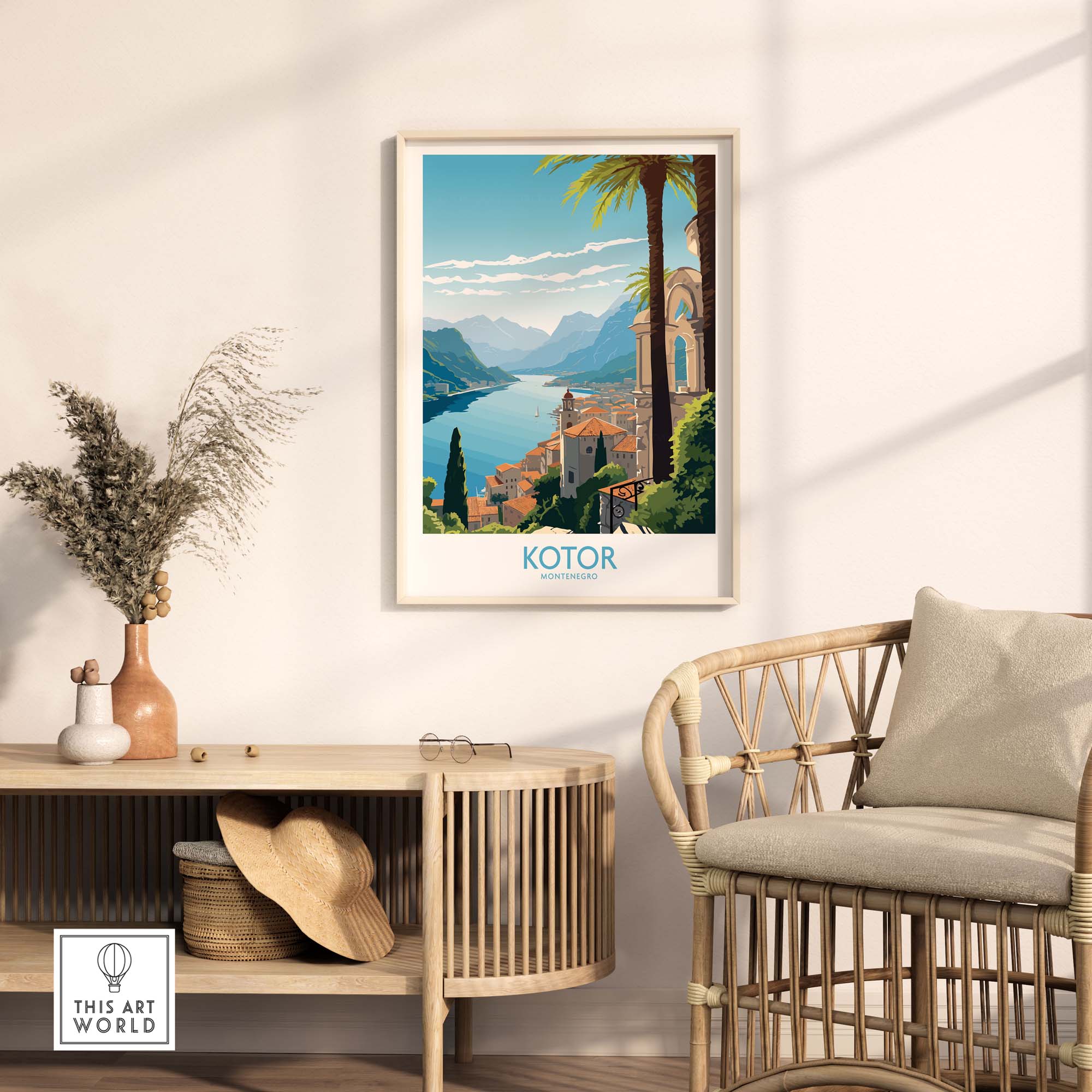 Modern Kotor Montenegro wall art featuring scenic landscape, perfect for enhancing home decor.