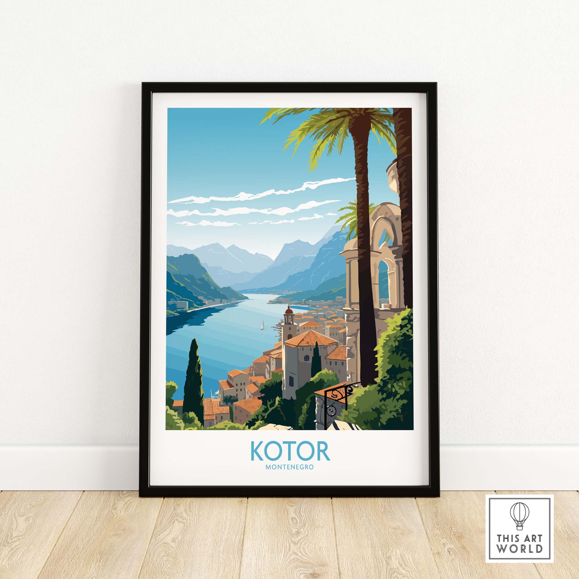 Kotor Montenegro wall art print featuring vibrant landscape and coastal scenery, perfect for modern home decor.