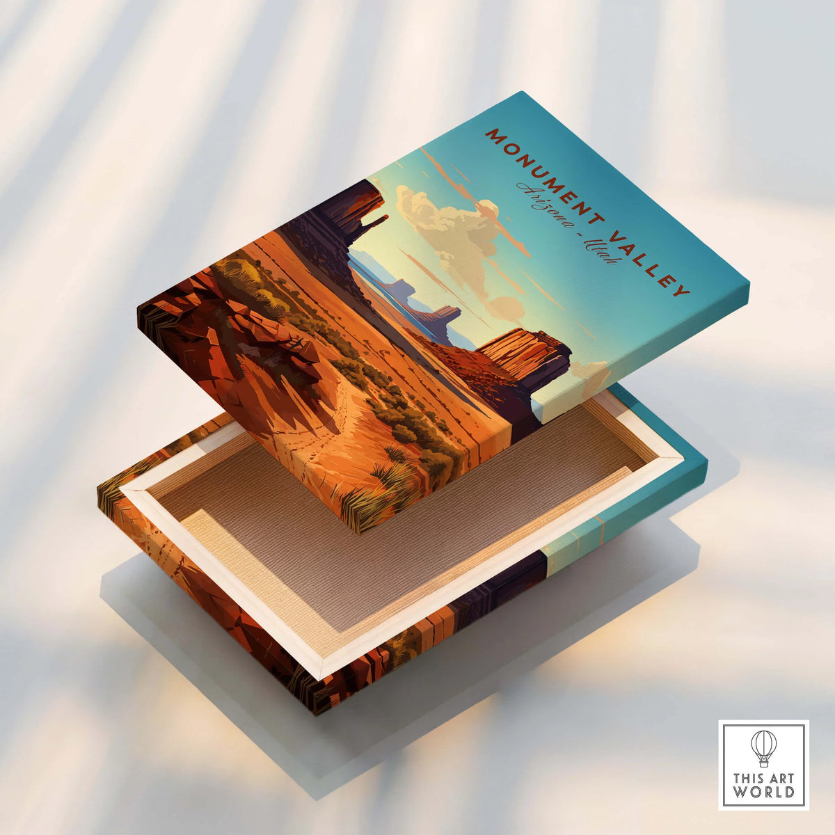 Monument Valley stretched canvas wall art print with desert landscape illustration