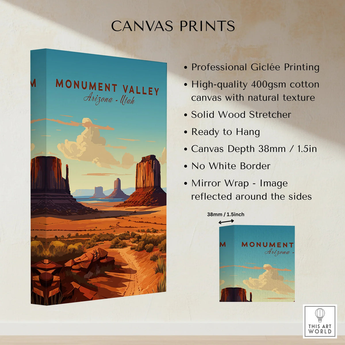 Monument Valley canvas print featuring desert landscape and buttes, ready to hang wall art