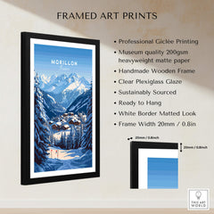 Framed Morillon Ski Print featuring mountains and ski village, professional Giclée printing, ready to hang.