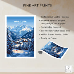 Morillon Ski Print showcasing professional Giclée printing and eco-friendly design in winter mountain landscape.