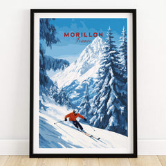 Morillon Ski Wall Art featuring a skier in the French Alps with vibrant colors and stunning details.
