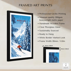 Framed Morillon Ski Wall Art showcasing a skier descending snowy slopes in the French Alps.