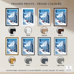 Morillon Ski Wall Art framed print options in various colors including black, white, gold, and more.