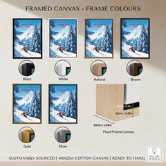 Morillon Ski Wall Art framed canvas options in various colors including black, white, natural, brown, gold, and silver.