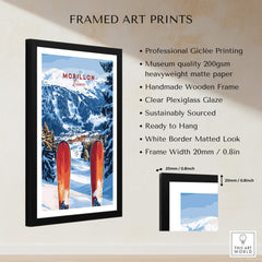 Ski Print Morillon France framed art print featuring a stunning snow-covered landscape and ski gear.