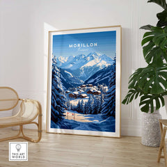 Morillon ski print showcasing snowy mountains and a ski resort, perfect for winter sports enthusiasts.
