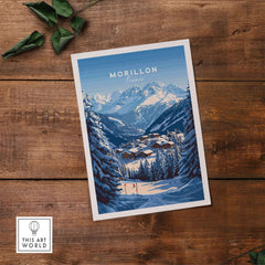 Morillon Ski Print showcasing a winter landscape in France, perfect for ski enthusiasts and winter sports lovers.