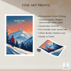 Morzine Travel Poster - France showcasing stunning mountain artwork and skiing adventure