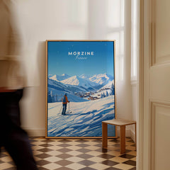Morzine Ski Poster featuring stunning ski slopes and mountains in Morzine, France, perfect wall art for ski lovers.