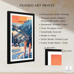 Morzine Wall Art Print - Ski Poster displayed in a handmade wooden frame with a white border and clear plexiglass.