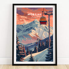 Morzine Art Print - Ski Poster featuring a ski lift and mountain landscape in vibrant colors.