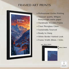 Morzine Print France - Ski Poster framed wall art featuring the French Alps in vibrant colors.