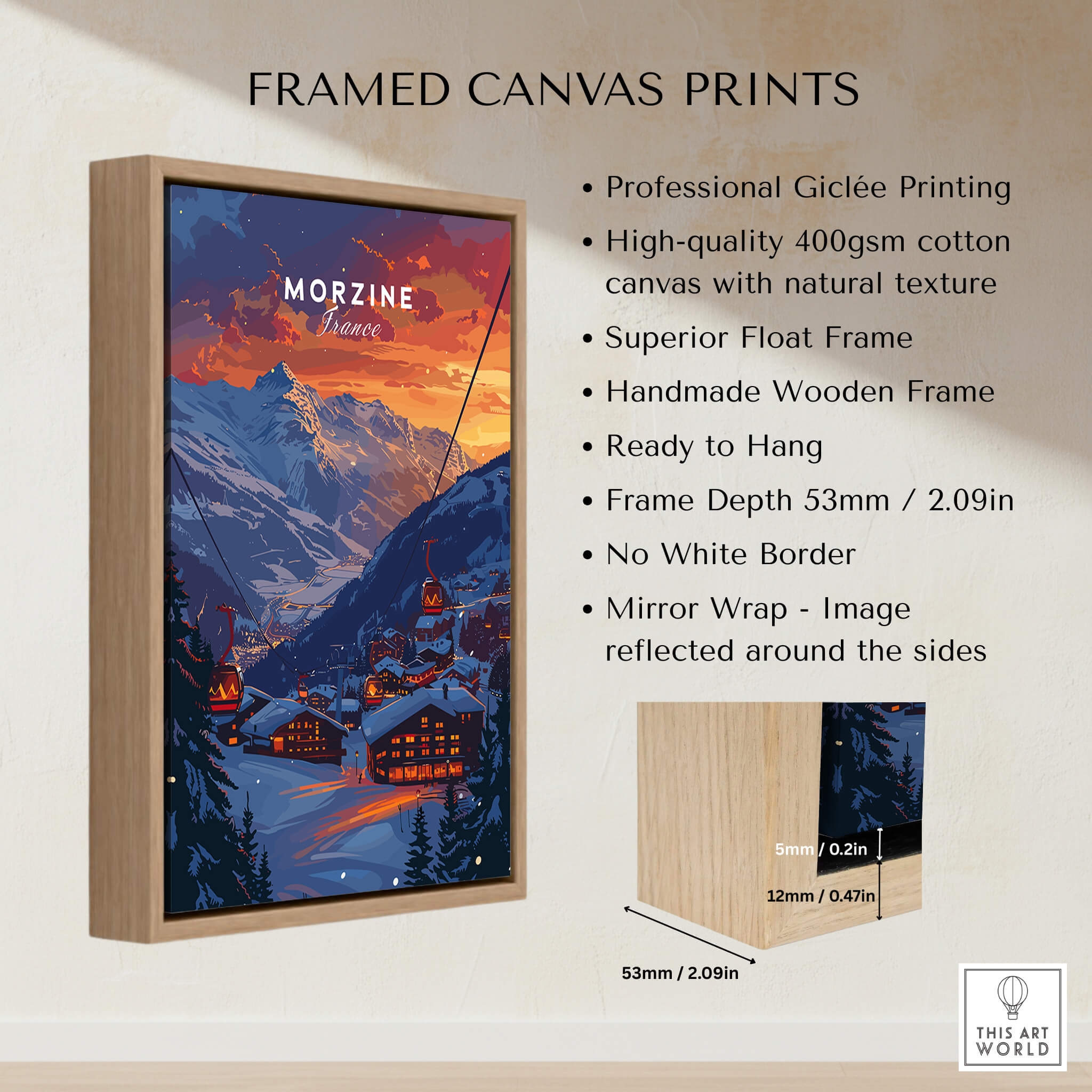 Morzine Print France - Ski Poster featuring framed canvas art of the French Alps, ready to hang and beautifully printed.