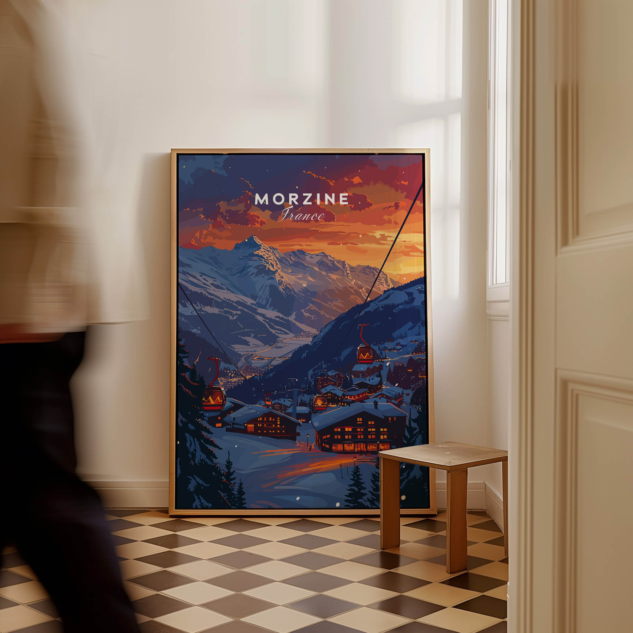 Morzine Print France - Ski Poster showcasing the scenic beauty of Morzine, France with vibrant colors and alpine scenery.