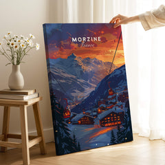 Morzine Print France - Ski Poster showcasing the scenic beauty of Morzine with ski lifts and mountains in vibrant colors.