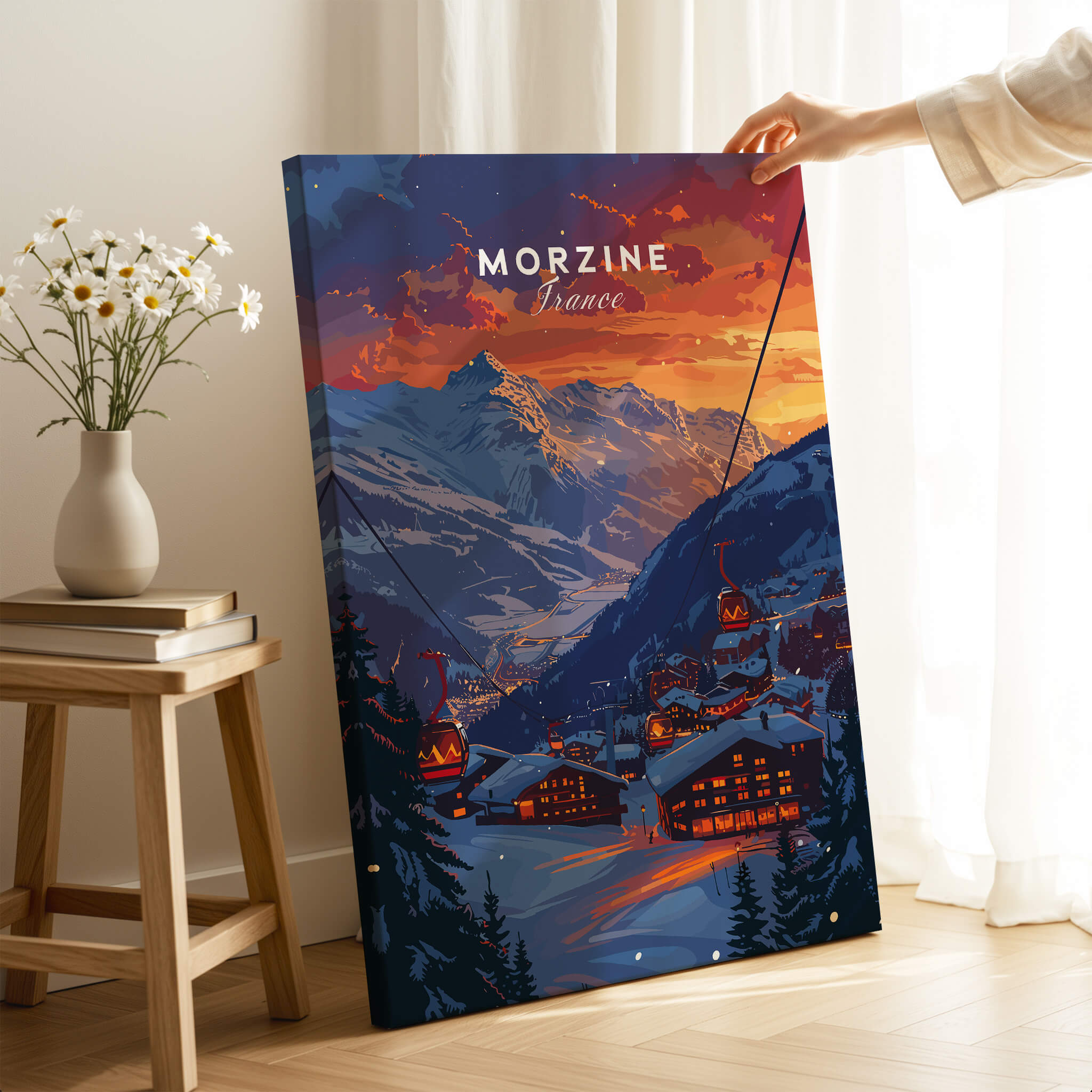 Morzine Print France - Ski Poster showcasing the scenic beauty of Morzine with ski lifts and mountains in vibrant colors.