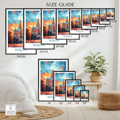 Moscow Prints for Sale - St. Basil's Cathedral Red Square size guide showcasing various print dimensions.