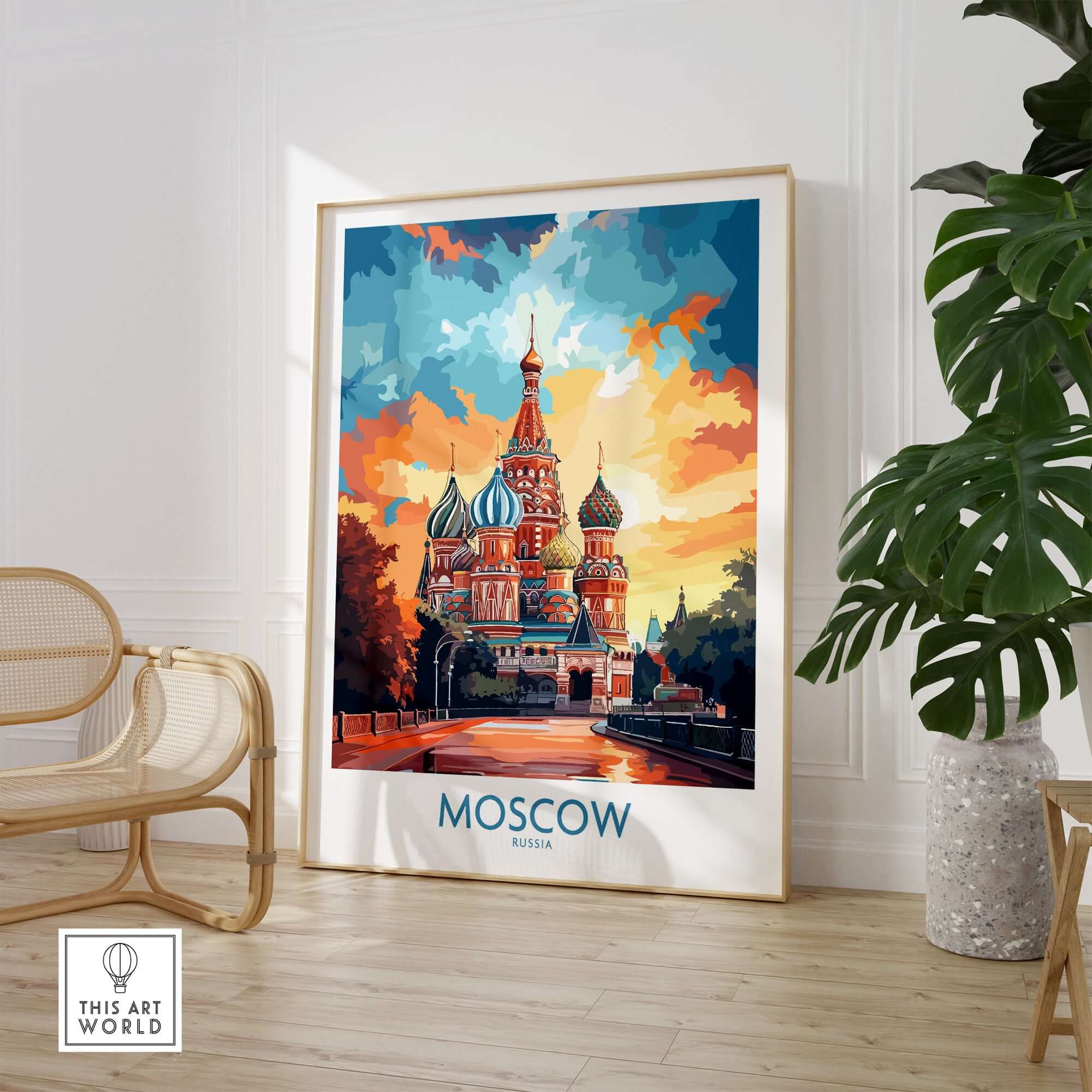 Moscow Prints for Sale - St. Basil's Cathedral Red Square in vibrant colors and artistic design.